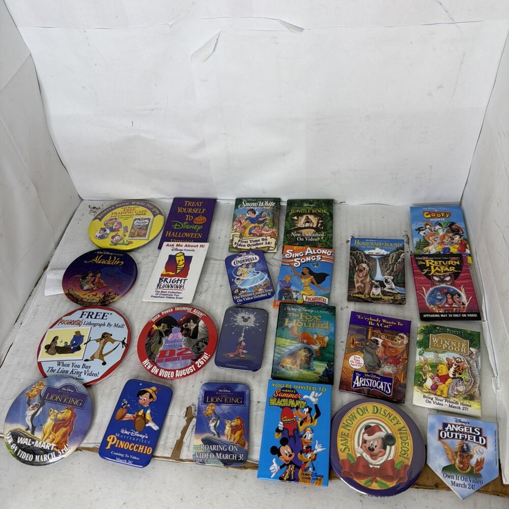 Lot Of 23 DISNEY MOVIE PROMO VHS ADVERTISING PINBACK BUTTONS